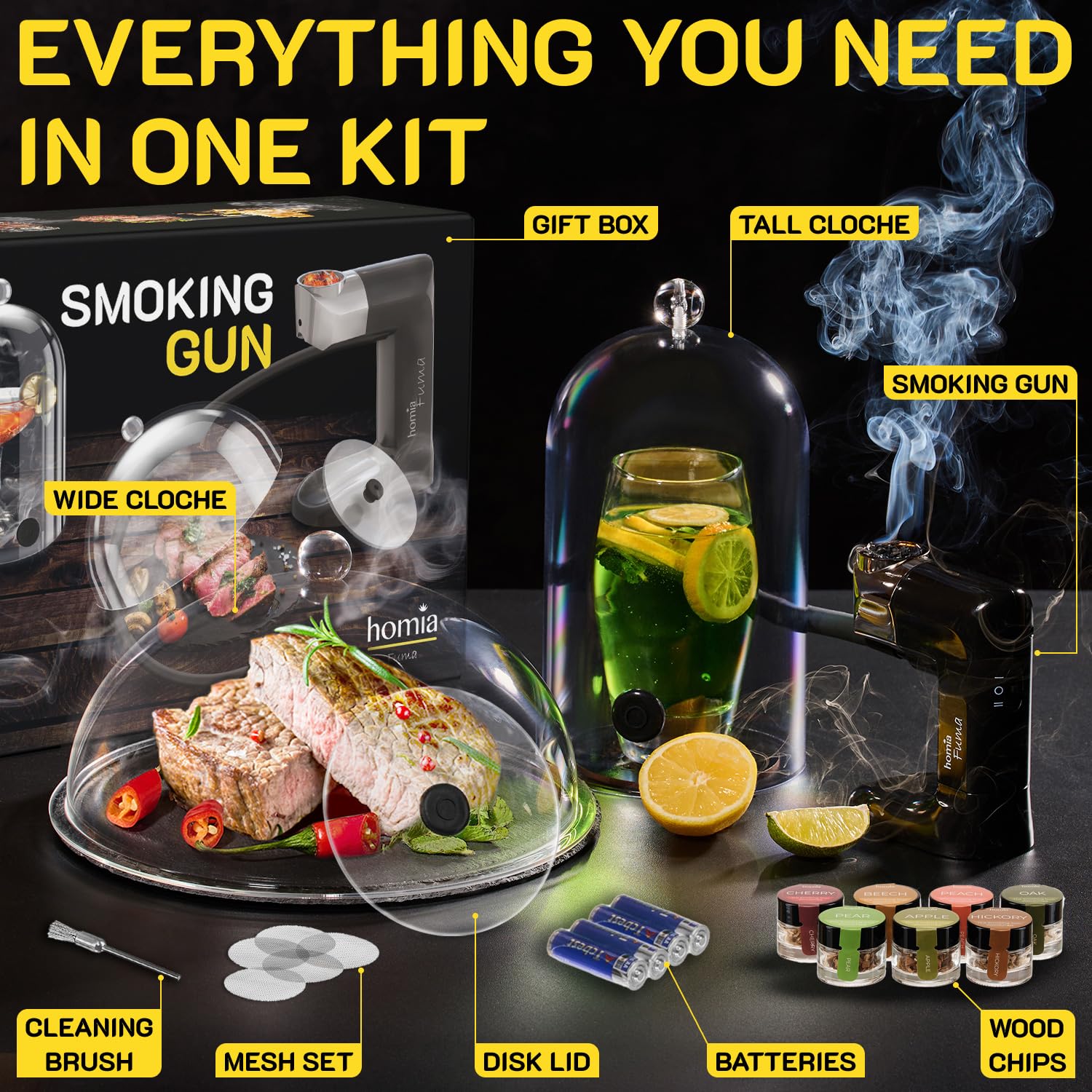 Homia smoking gun assembly highlighting portable design and battery-powered operation.