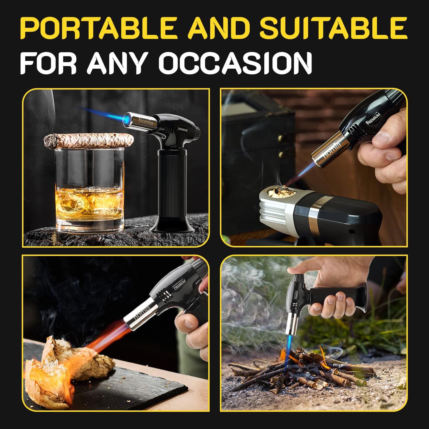 Homia versatile tool suitable for smoking cocktails, searing, and sous vide prep.