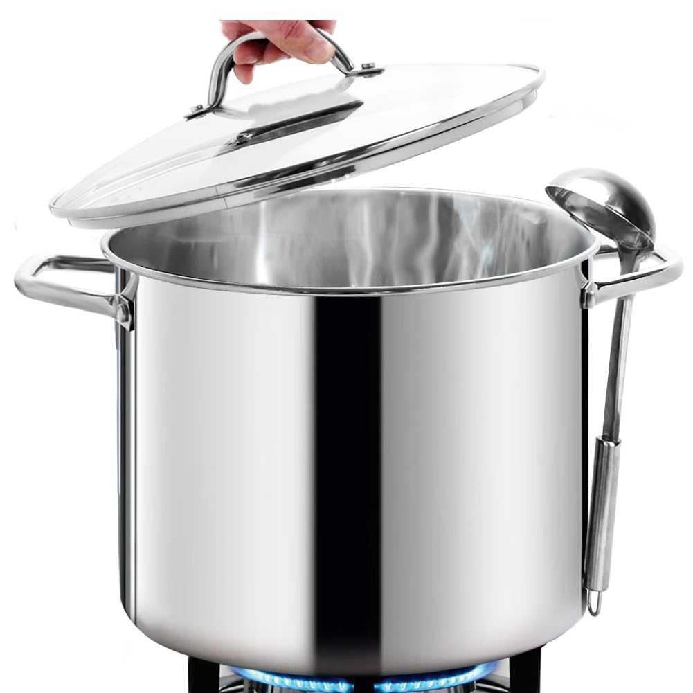 HOMICHEF 16qt stockpot with glass lid for easy broth monitoring and batch cooking.