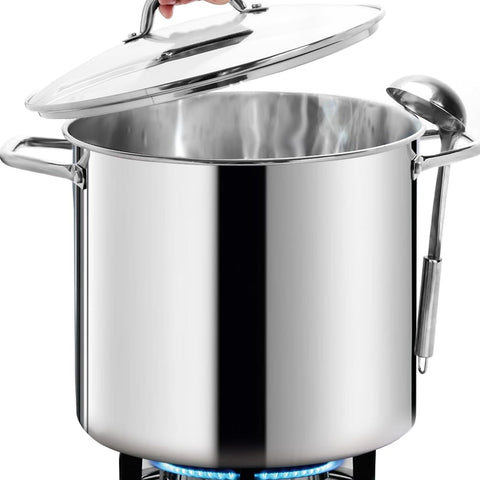 HOMICHEF 24QT stockpot with lid, chrome finish, ideal for large-batch stocks