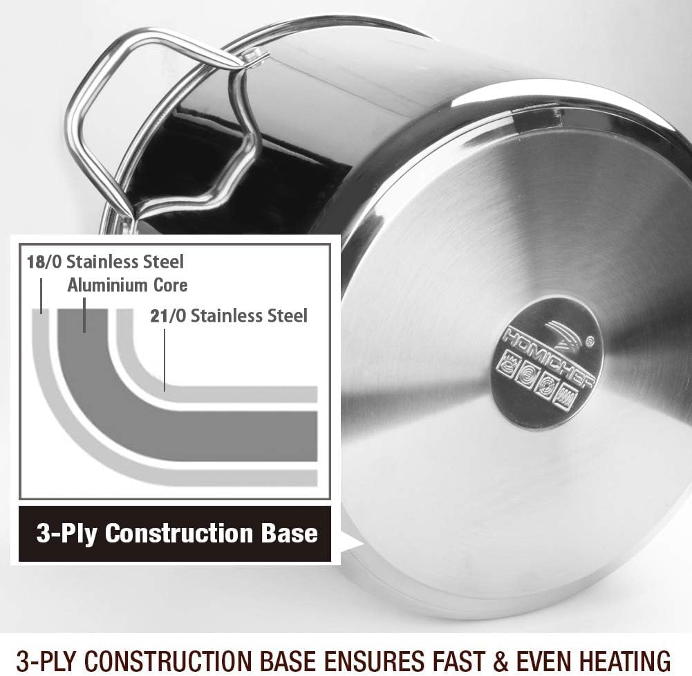 HOMICHEF mirror-polished exterior stock pot adds elegant kitchen appeal.