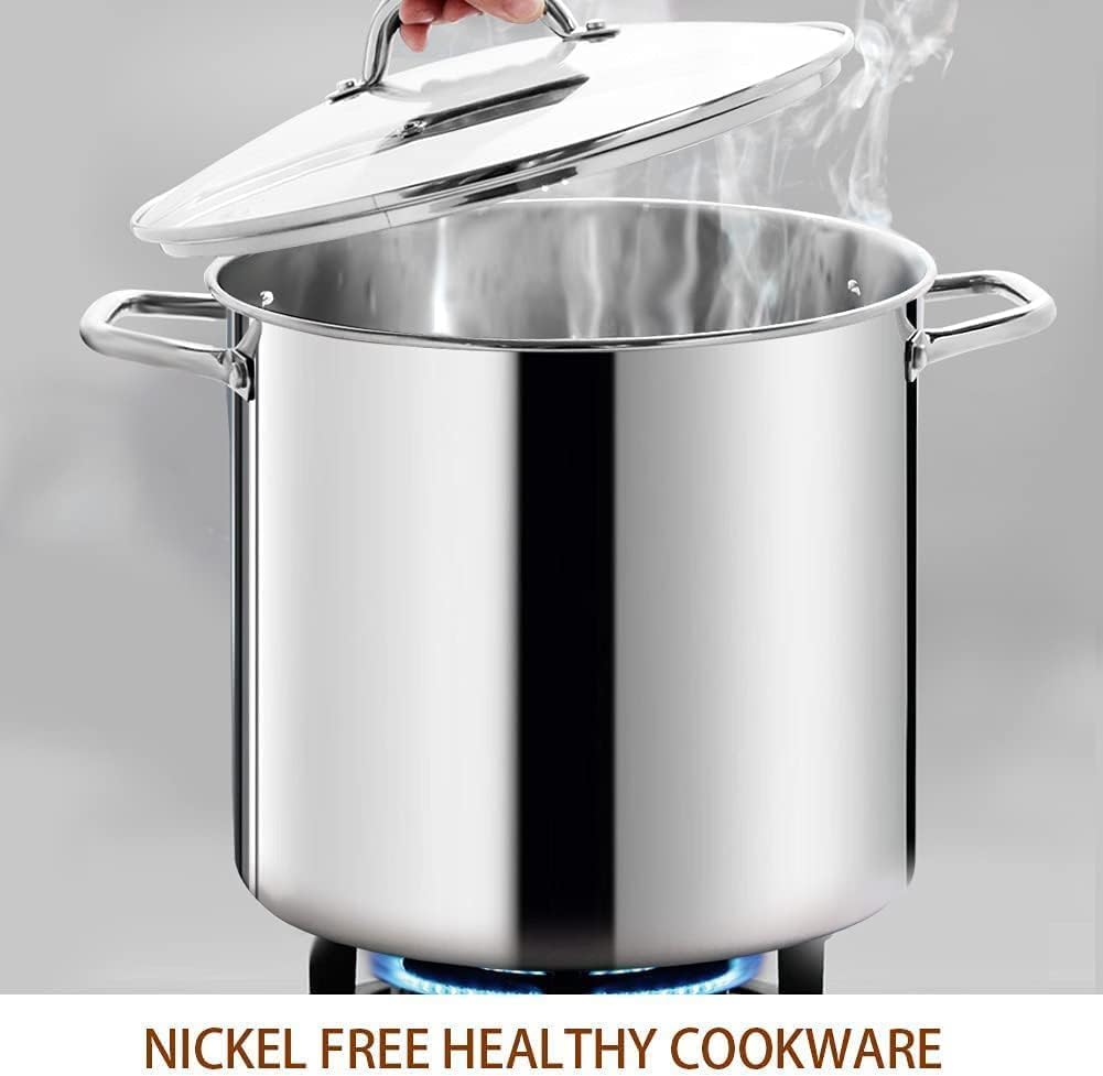 HOMICHEF nickel-free stainless stockpot promotes healthier cooking and energy savings.