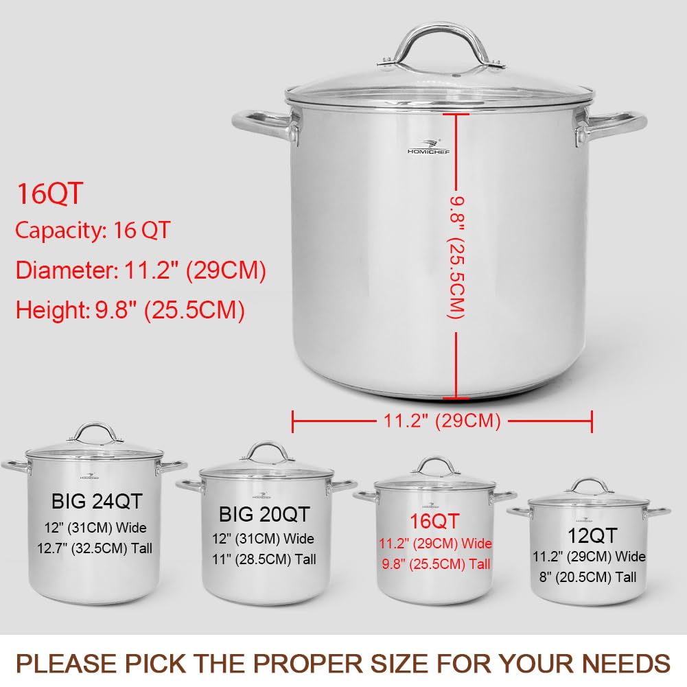 HOMICHEF stockpot with ergonomic, cool-touch handles for safe lifting.