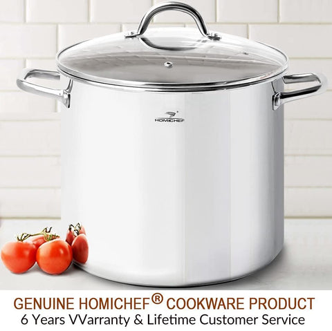 HOMICHEF stockpot compatible with gas, induction, and other stoves for versatility.