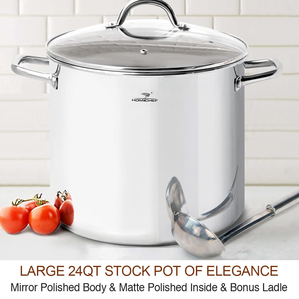 HOMICHEF stockpot polished exterior enhances kitchen presentation