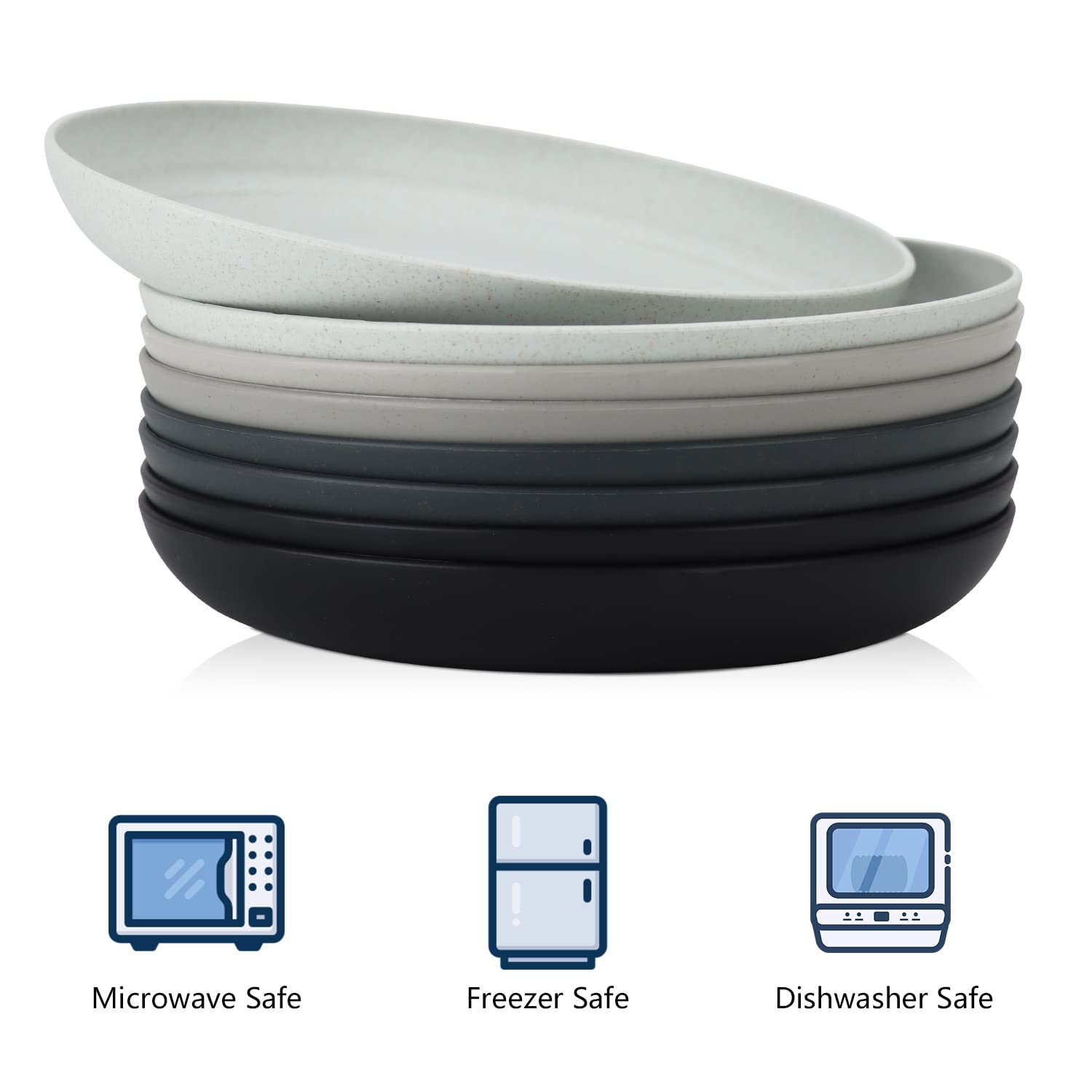 Homienly Deep Dinner Plate ash grey 8 inch, microwave-safe for quick meals.