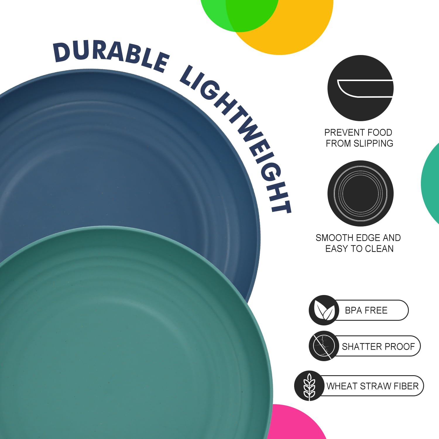 Homienly deep dinner plate blue, microwave and dishwasher safe for busy families.