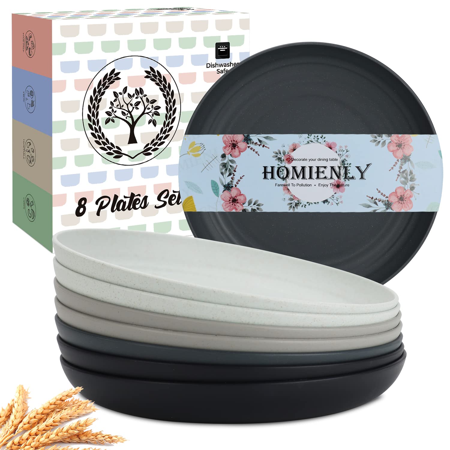 Homienly Deep Dinner Plate in stone grey 8 inch for durable daily meals.