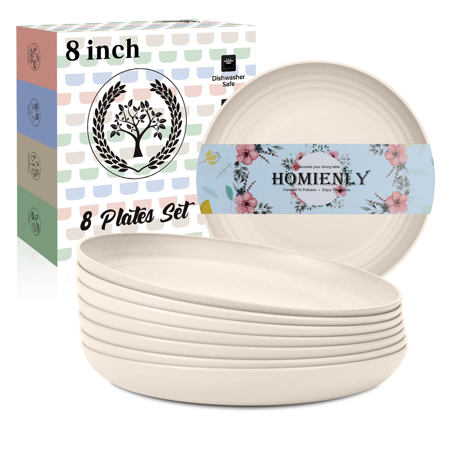Homienly dessert 8in beige front view plate ideal for family desserts.