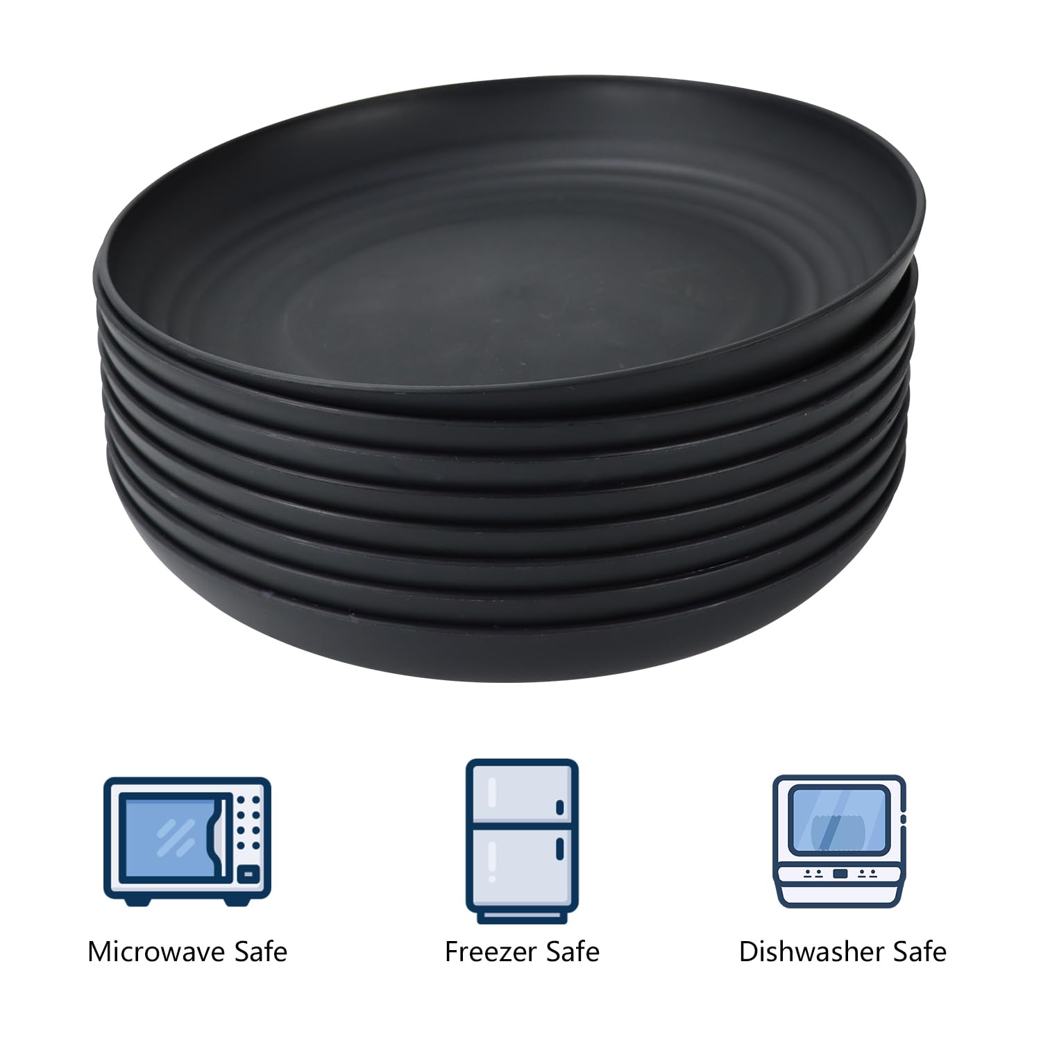 Homienly plate shown with microwave and dishwasher icons, safe for reheating and cleaning