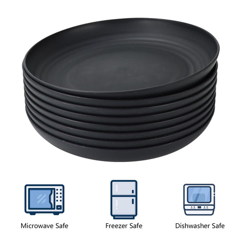 Homienly plate shown with microwave and dishwasher icons, safe for reheating and cleaning