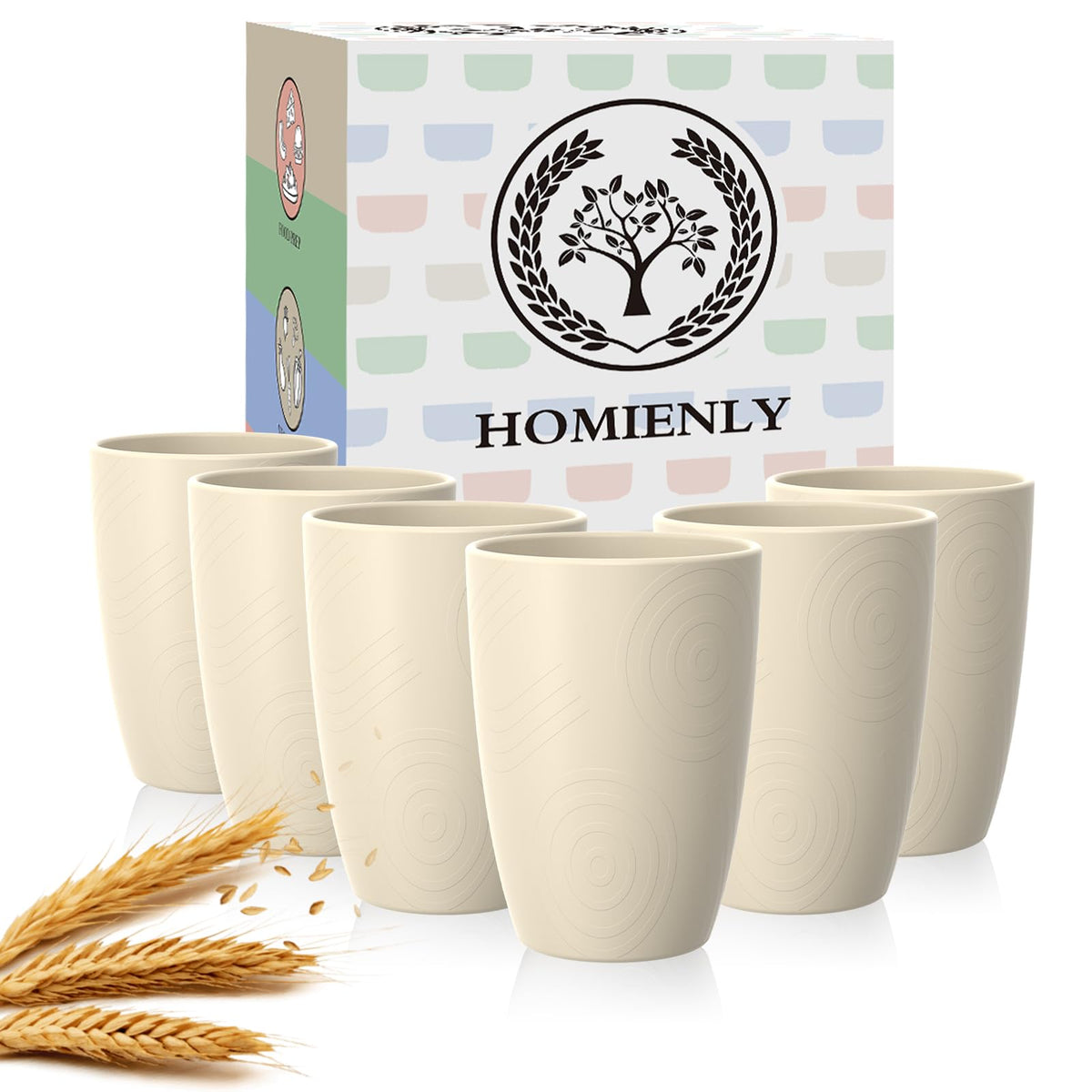 Homienly unbreakable glasses 16oz wheat straw beige stackable for easy handling and reuse.