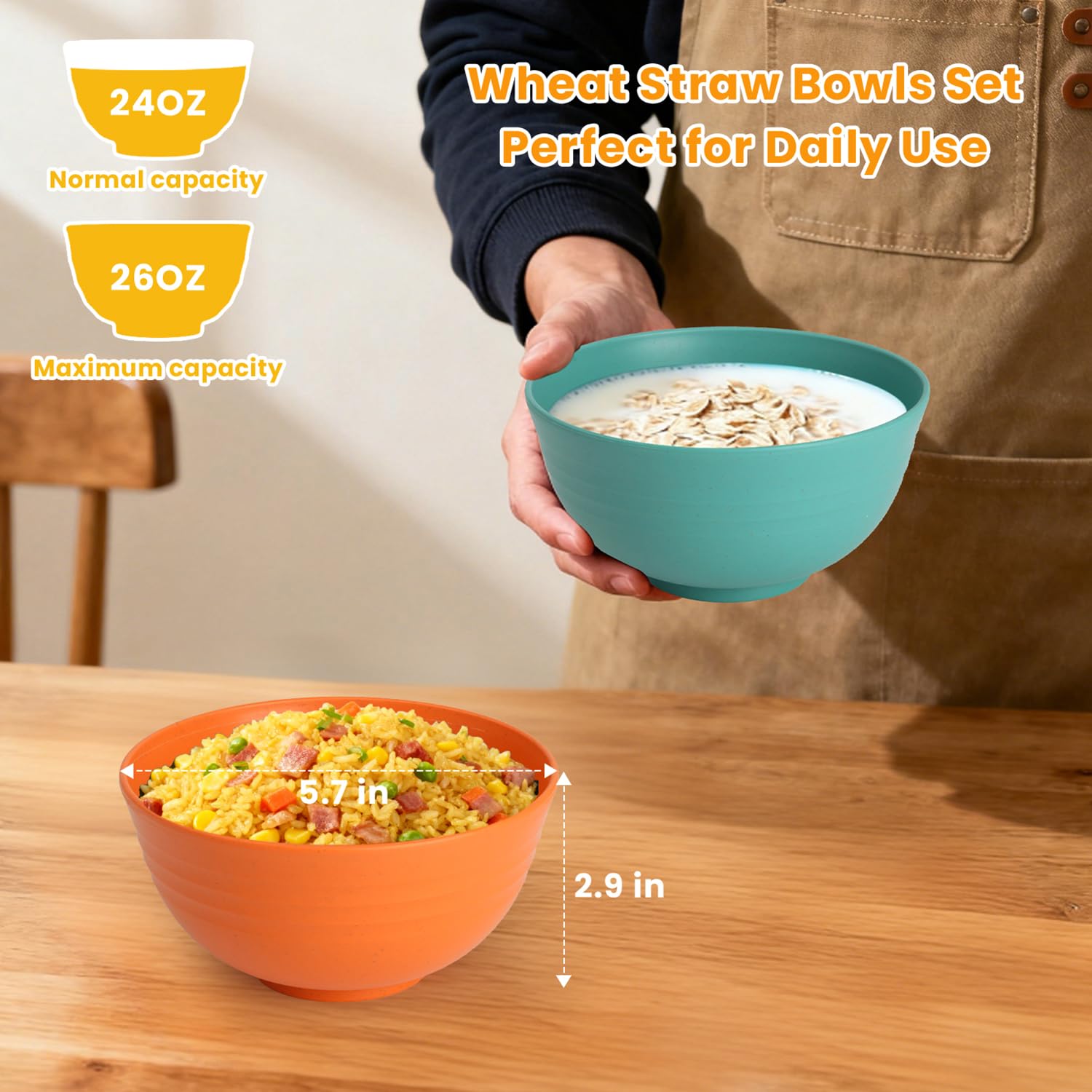 Homienly Wheat Straw Cereal Bowls colorful set for everyday meals and vibrant table settings