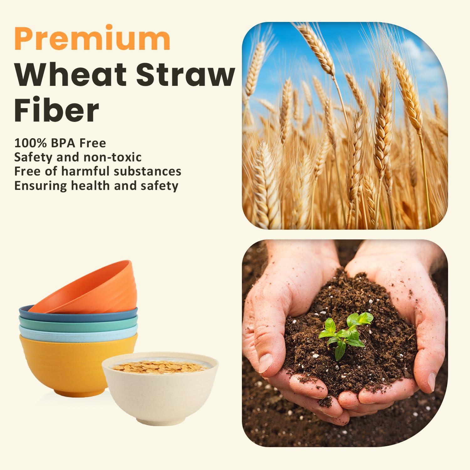 Homienly Wheat Straw Cereal Bowls microwave-safe for quick reheating meals