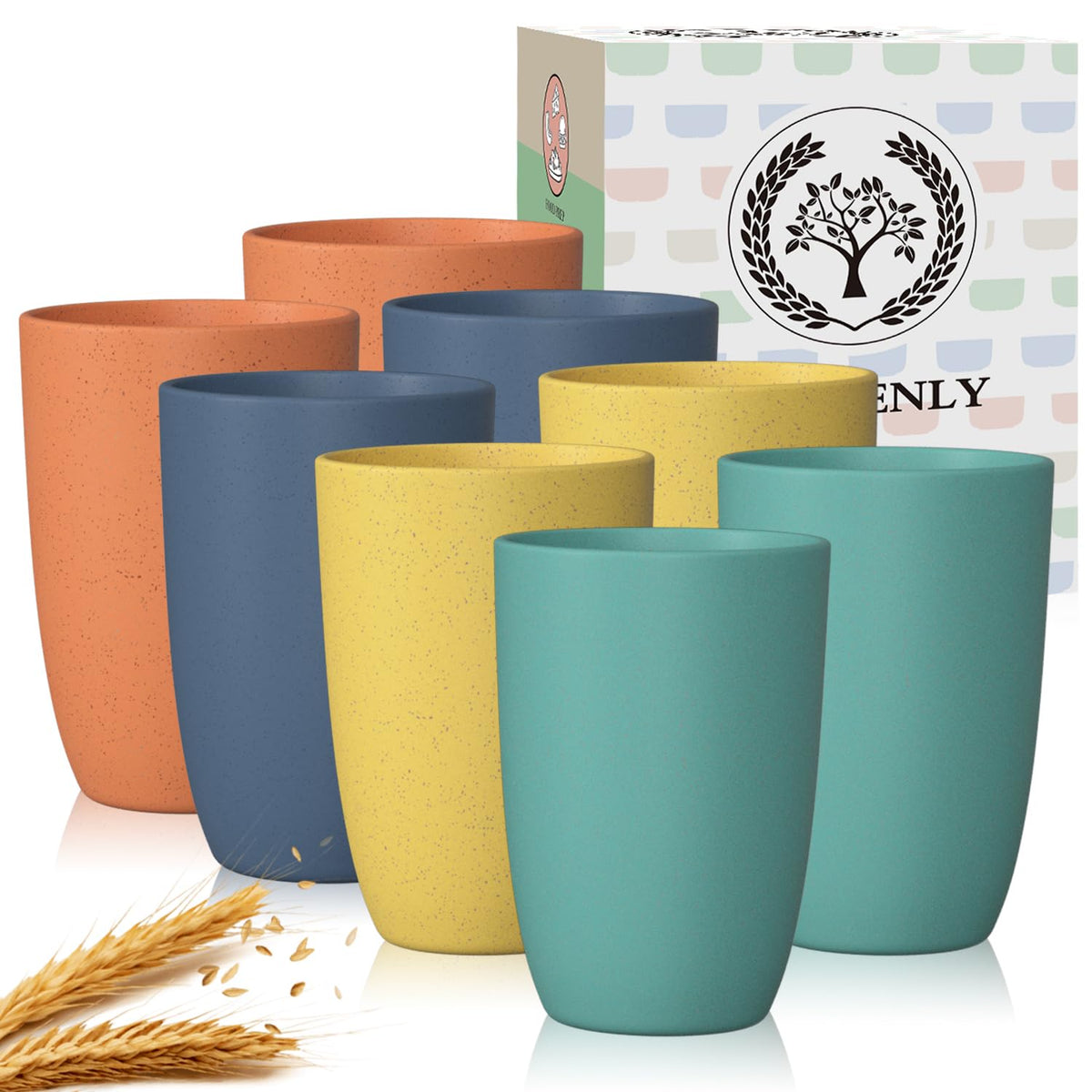 Homienly Wheat Straw Cups in color-variety set for family meals