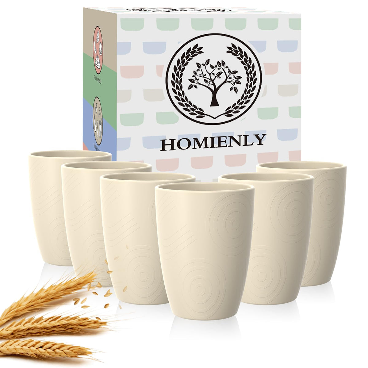 Homienly 6pack beige wheat straw cups for durable daily use