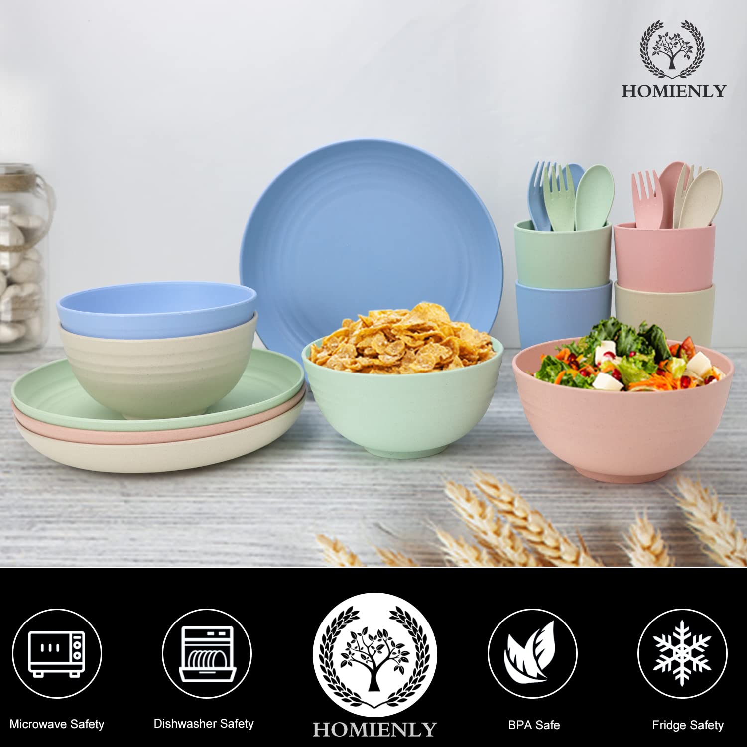 Homienly wheat straw microwave-safe dinnerware, quick reheats.