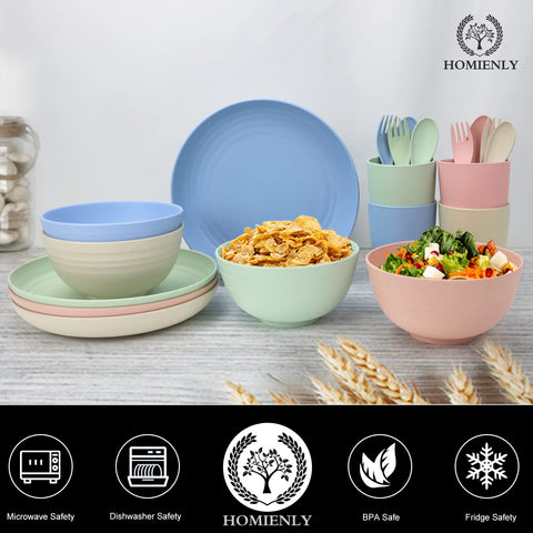Homienly wheat straw microwave-safe dinnerware, quick reheats.