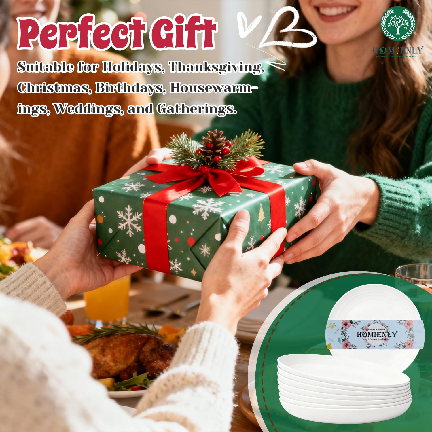 Hand holding a lightweight Homienly plate to show portability.