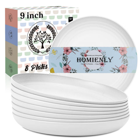Homienly wheat straw plates 9-inch table set—sturdy, lightweight, ideal for family meals.