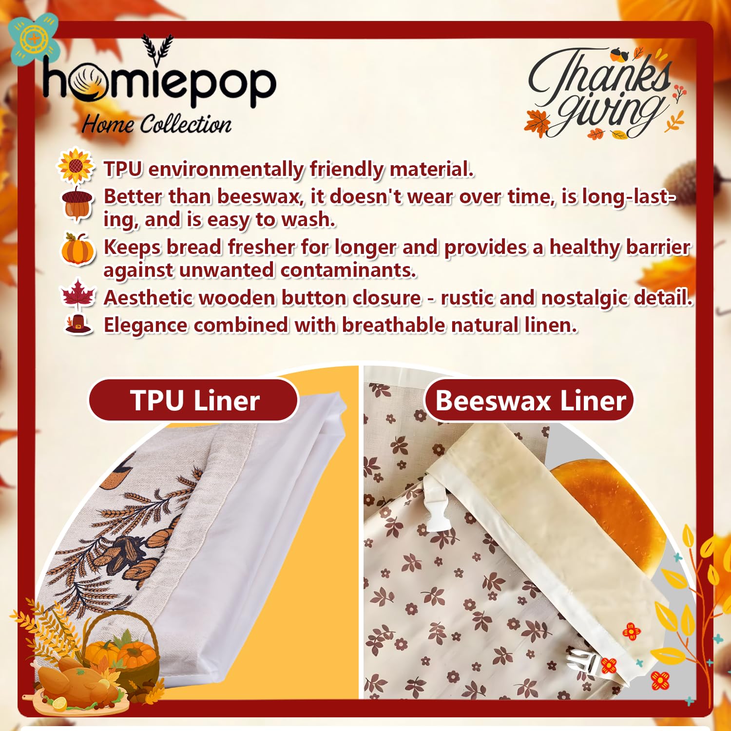 HomiePop 17x13 inch XL bag stores sourdough baguettes and more with space.