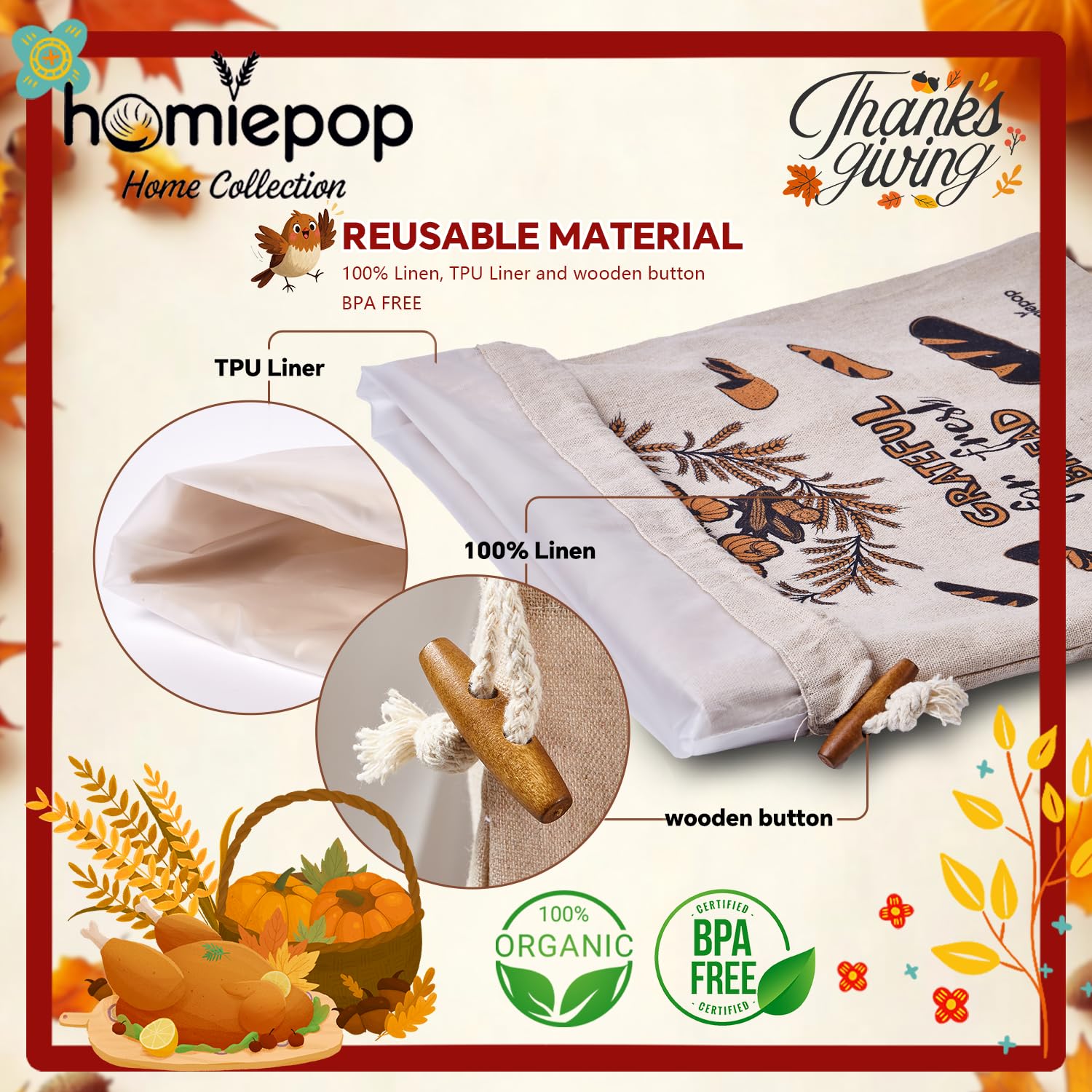 HomiePop bread bags with corn motif preserve crust and promote cozy baking vibes.