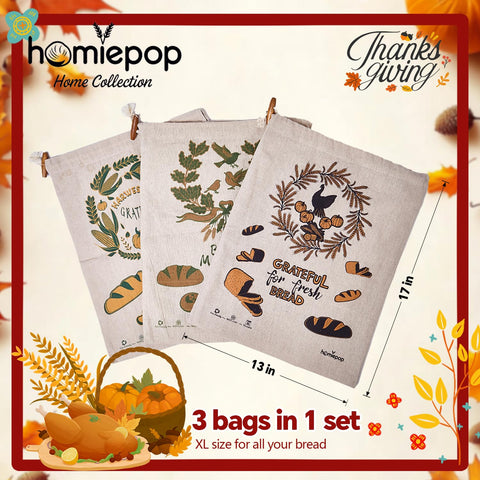 HomiePop bread bags featuring oak leaves design protect loaves from air while adding charm.