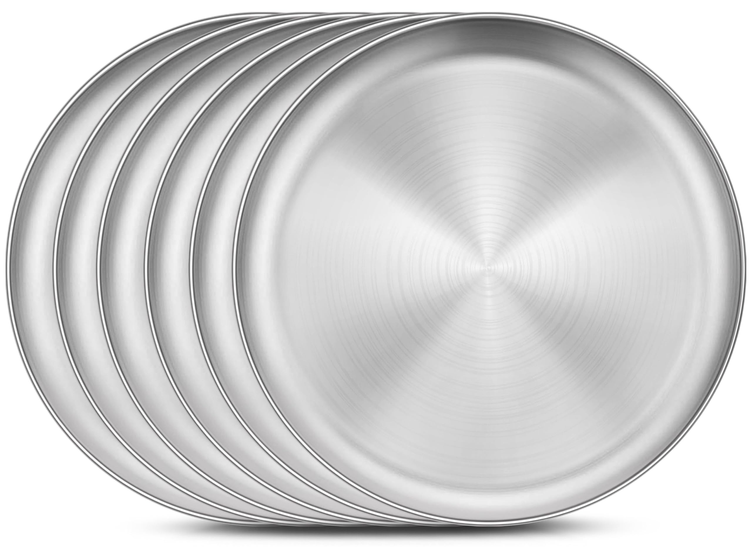 Homikit 6-pack stainless steel plates, 10.2 inch, durable family dining.