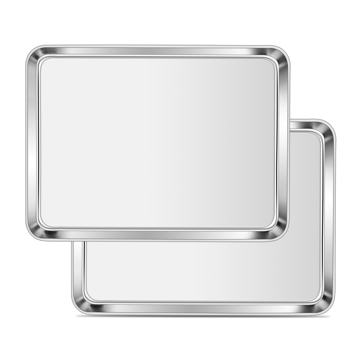 Homikit 10x8 stainless steel baking sheet top view showing clean mirror finish and size.