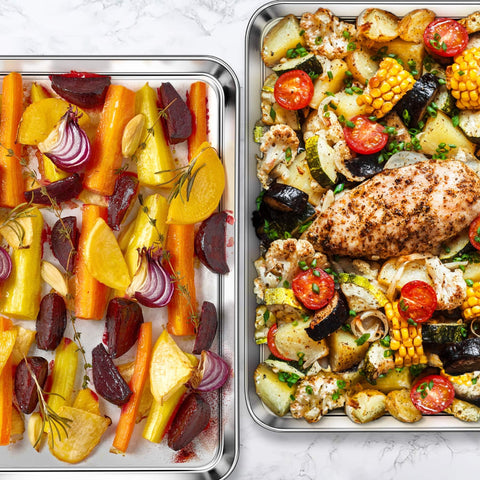 Homikit baking sheet in use in the oven showcases sturdy construction.