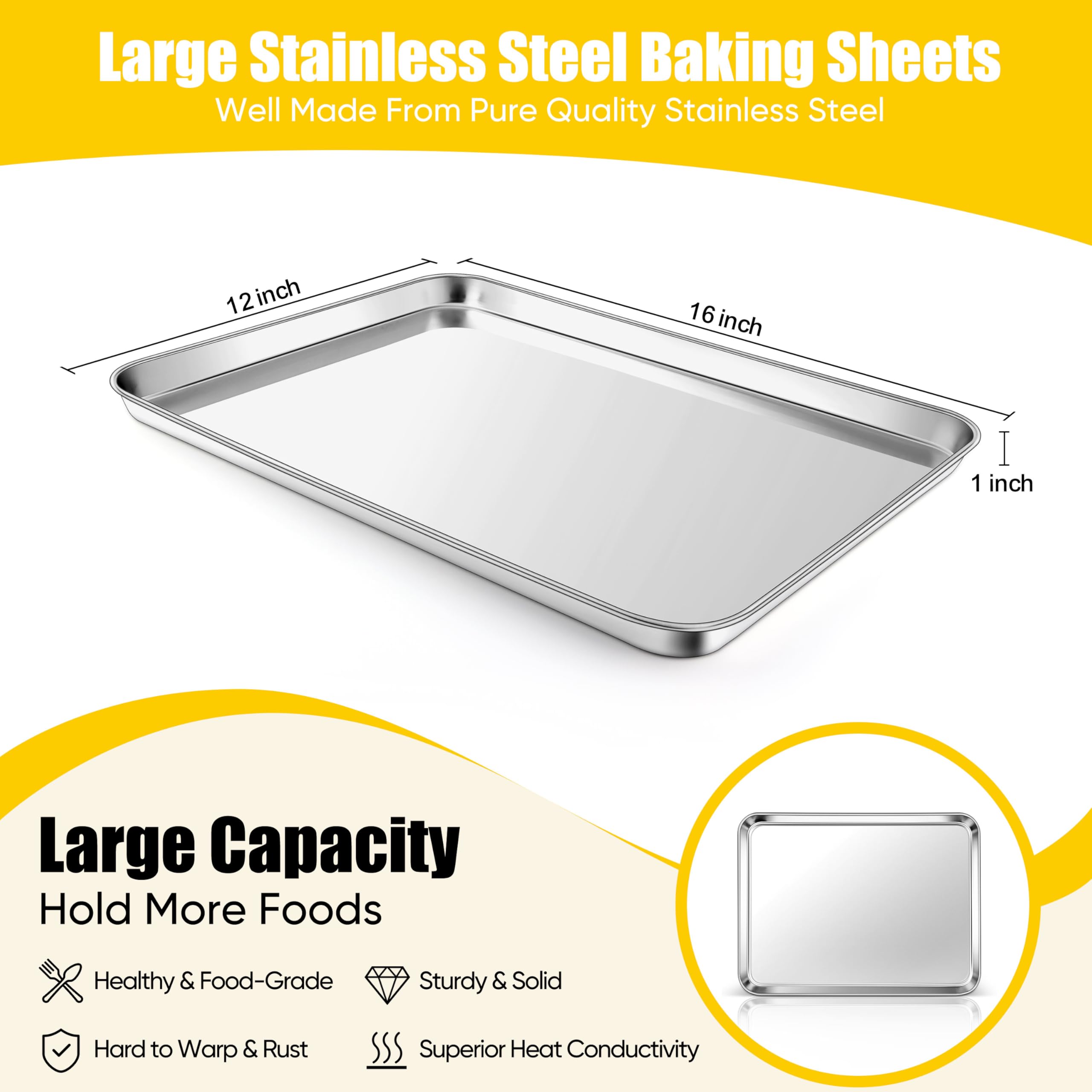 Homikit baking sheet with rolled rim edge for easy handling and transfer.