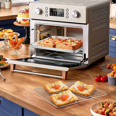 Rolled edges provide comfortable grip and durable bakeware.