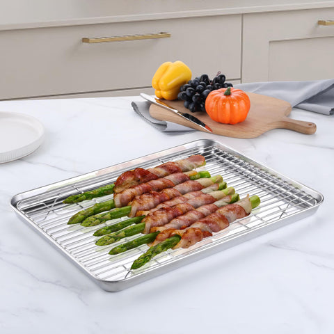 Homikit baking sheet with rolled edges provides sturdy, safe grip