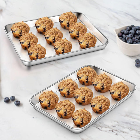 Homikit stackable baking sheets saving kitchen space when stored.