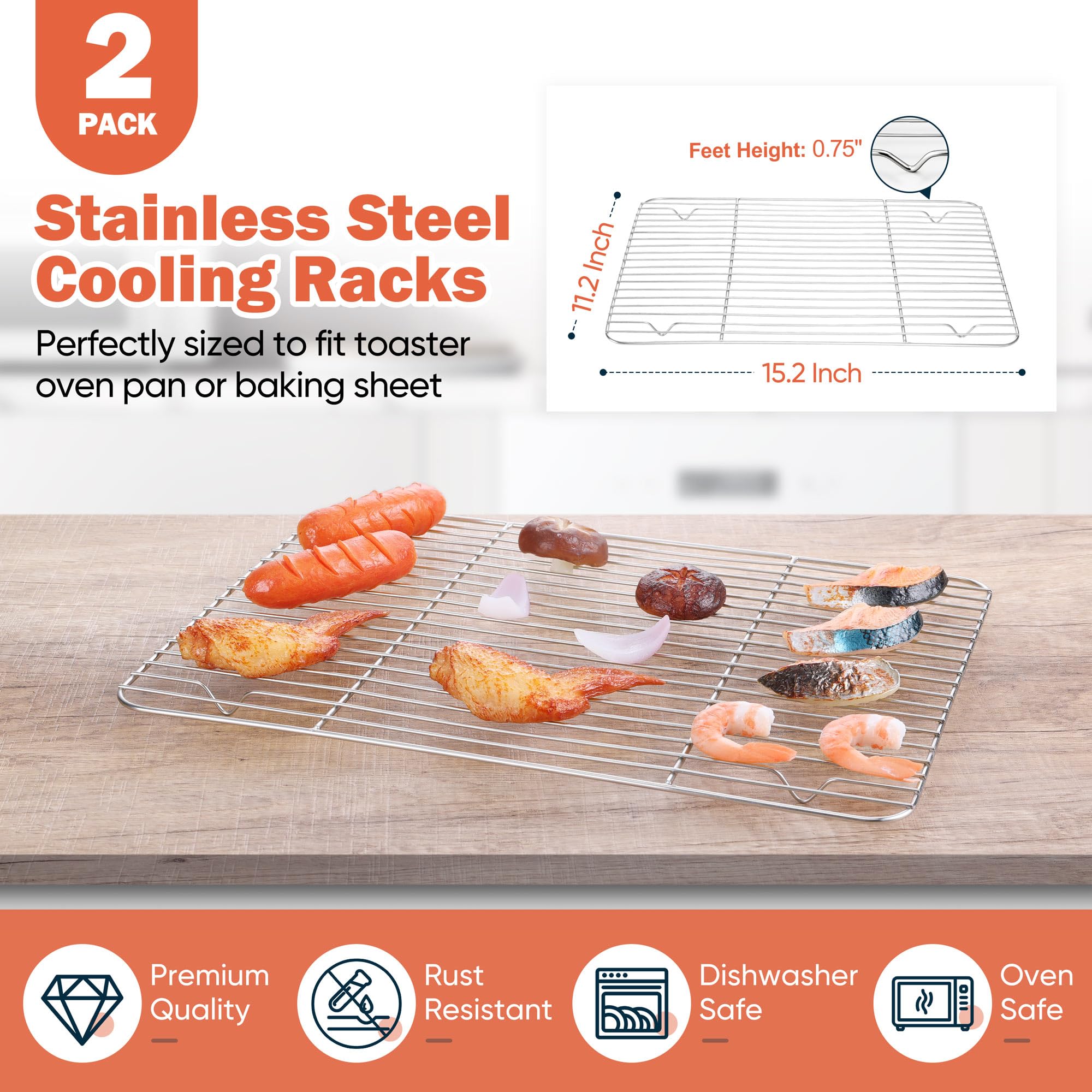 Homikit stainless steel baking rack with smooth edges for safe handling