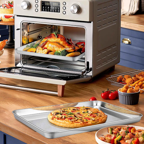 Homikit stainless steel cookie tray with reflective surface for easy release.