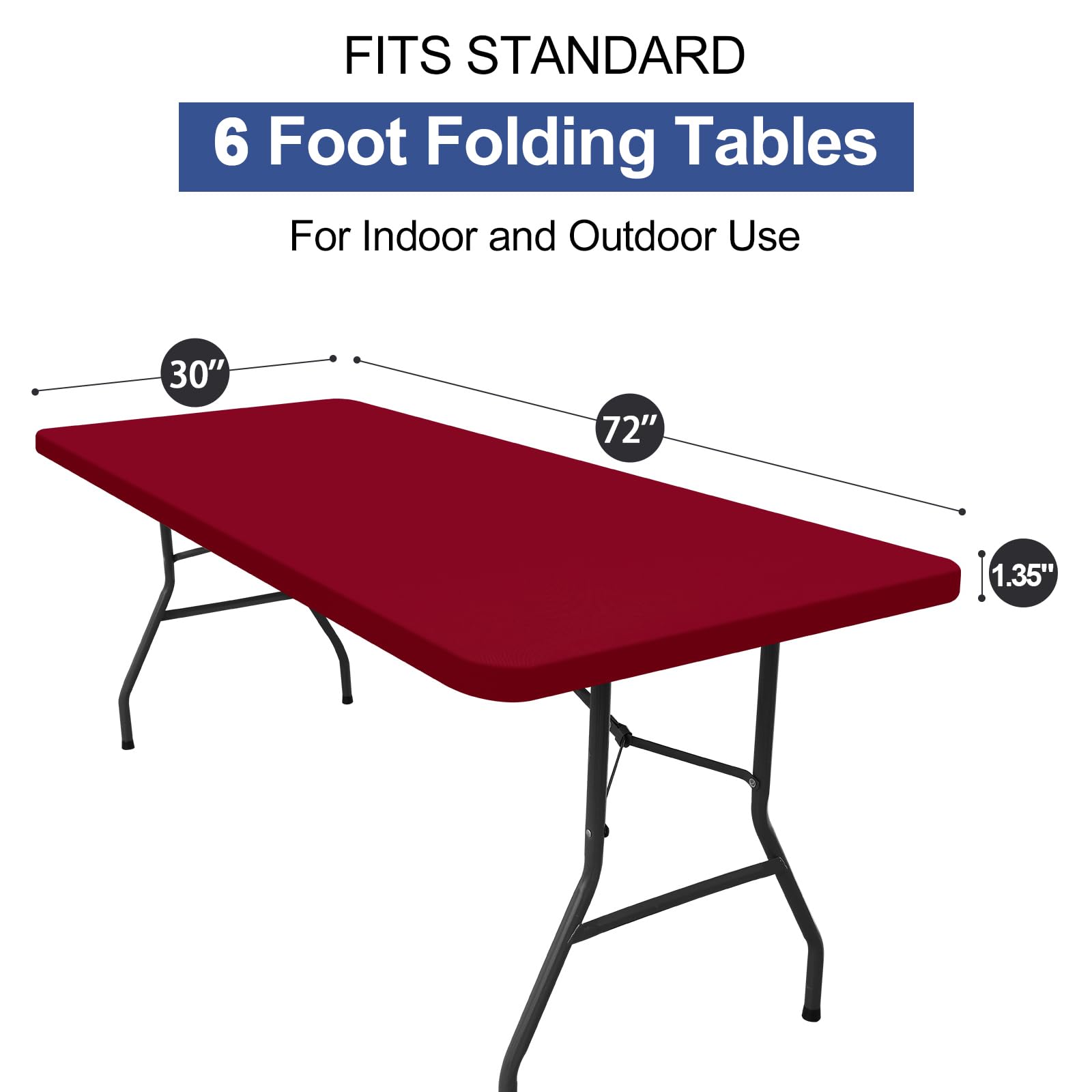 Homing snug fit covers 6-foot folding tables with a wrinkle-free finish.
