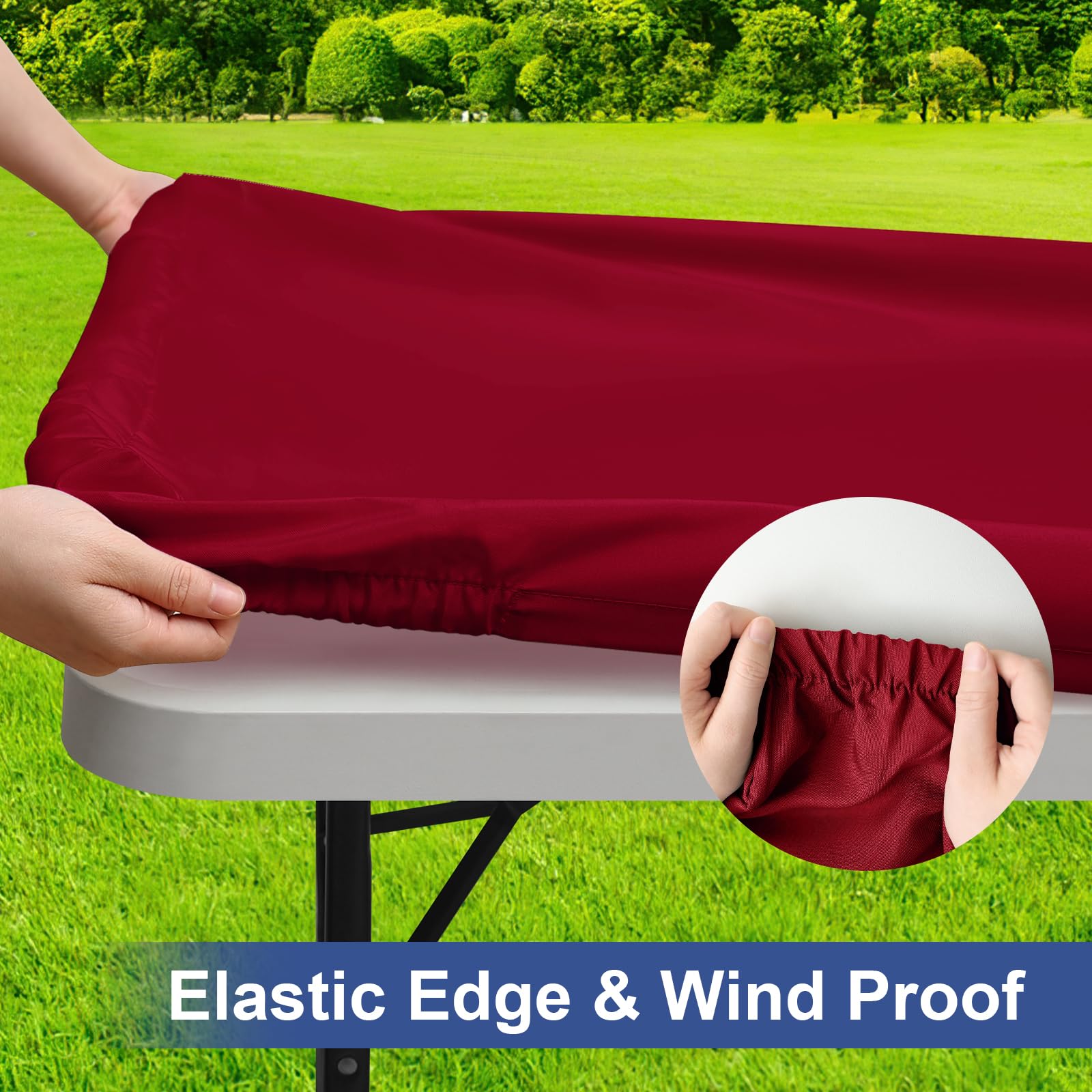 Homing elastic edge keeps the cover secure on windy outdoor tables.