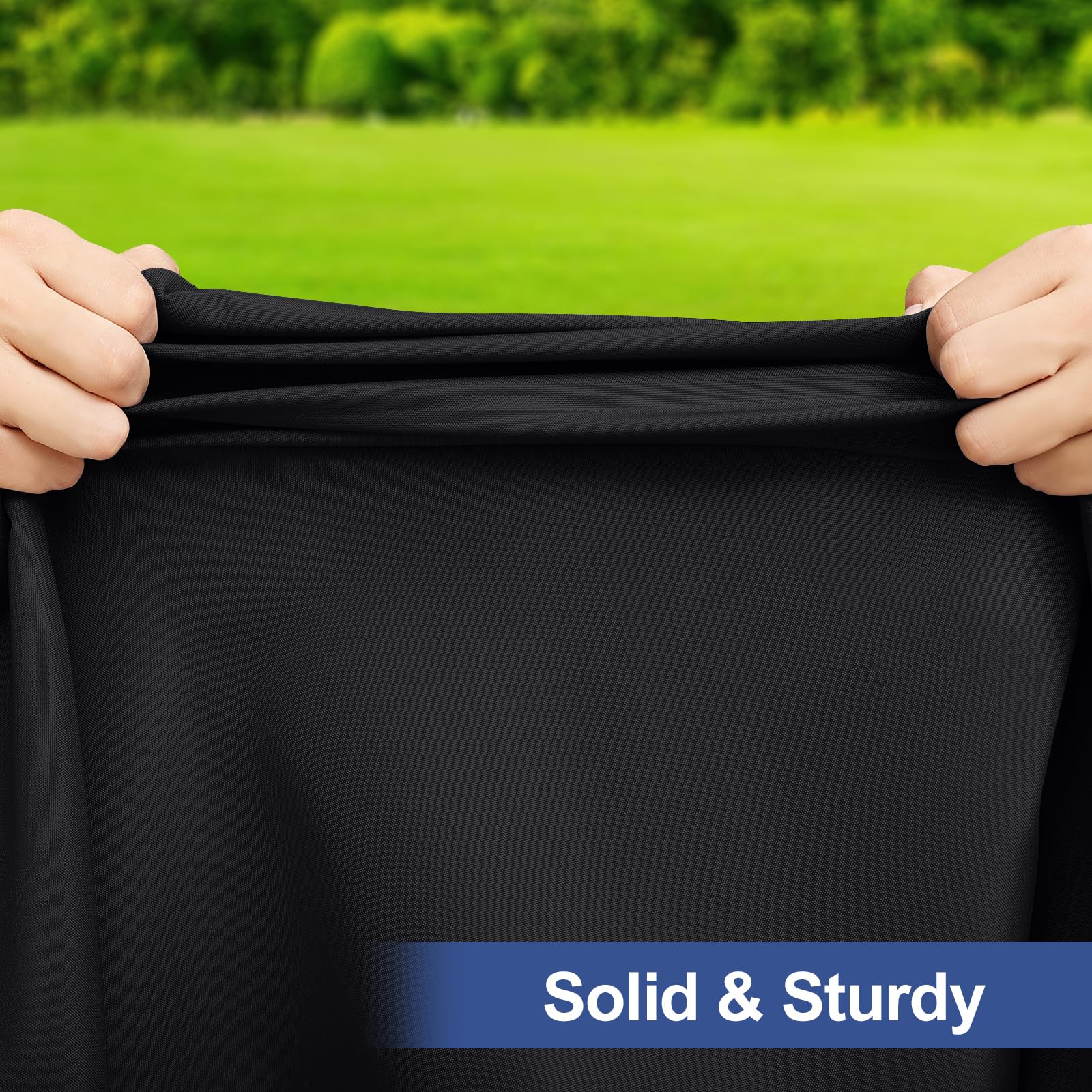 Homing waterproof-coated fabric protects the tabletop from spills during outdoor meals.