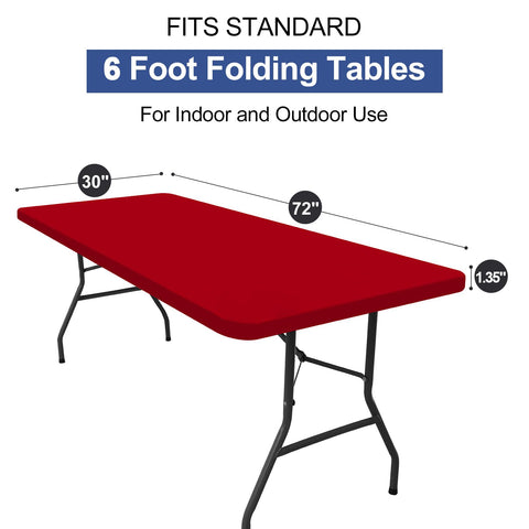 Homing red table cover adds vibrant color to outdoor setups.