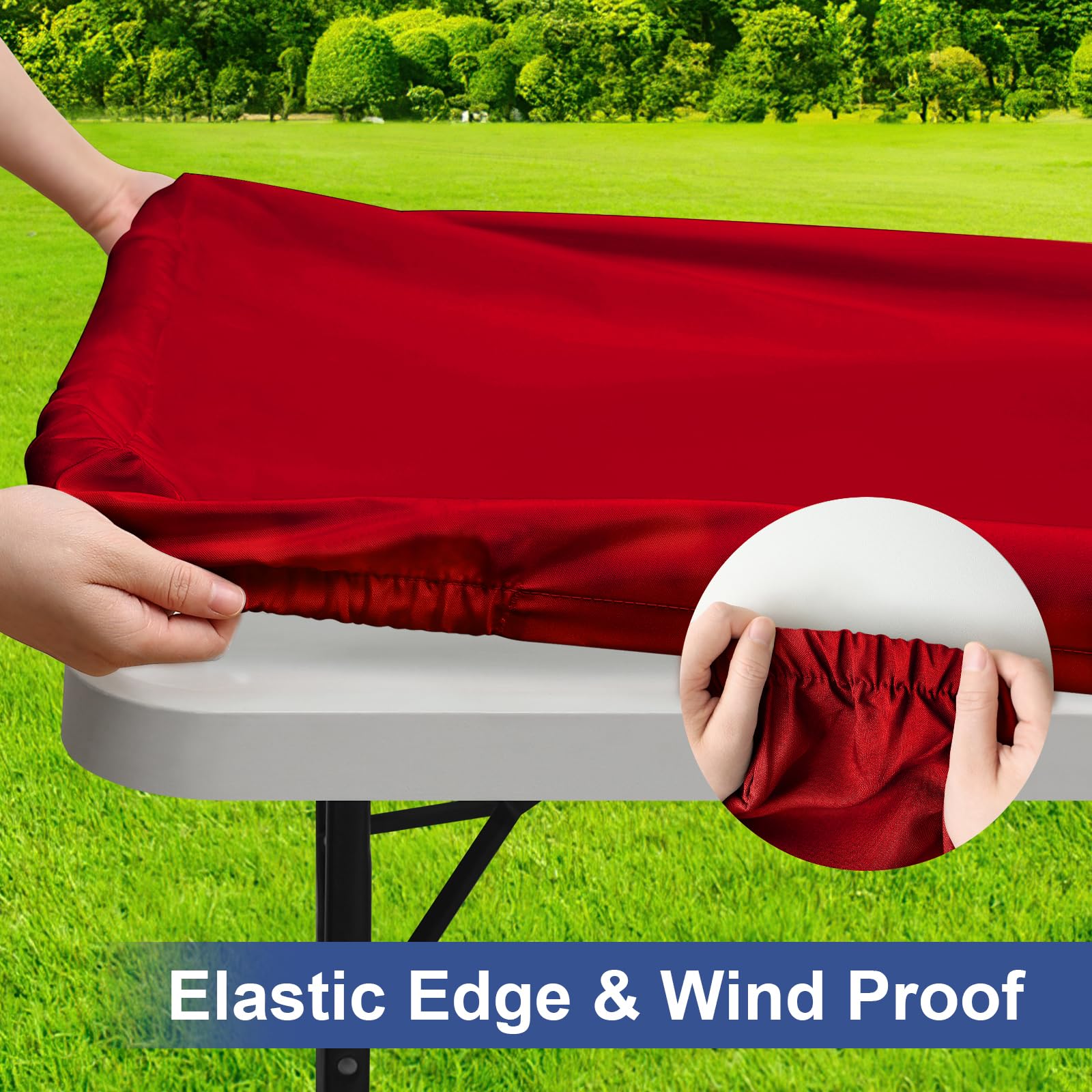 Homing waterproof coated table cover resists spills on outdoor meals.