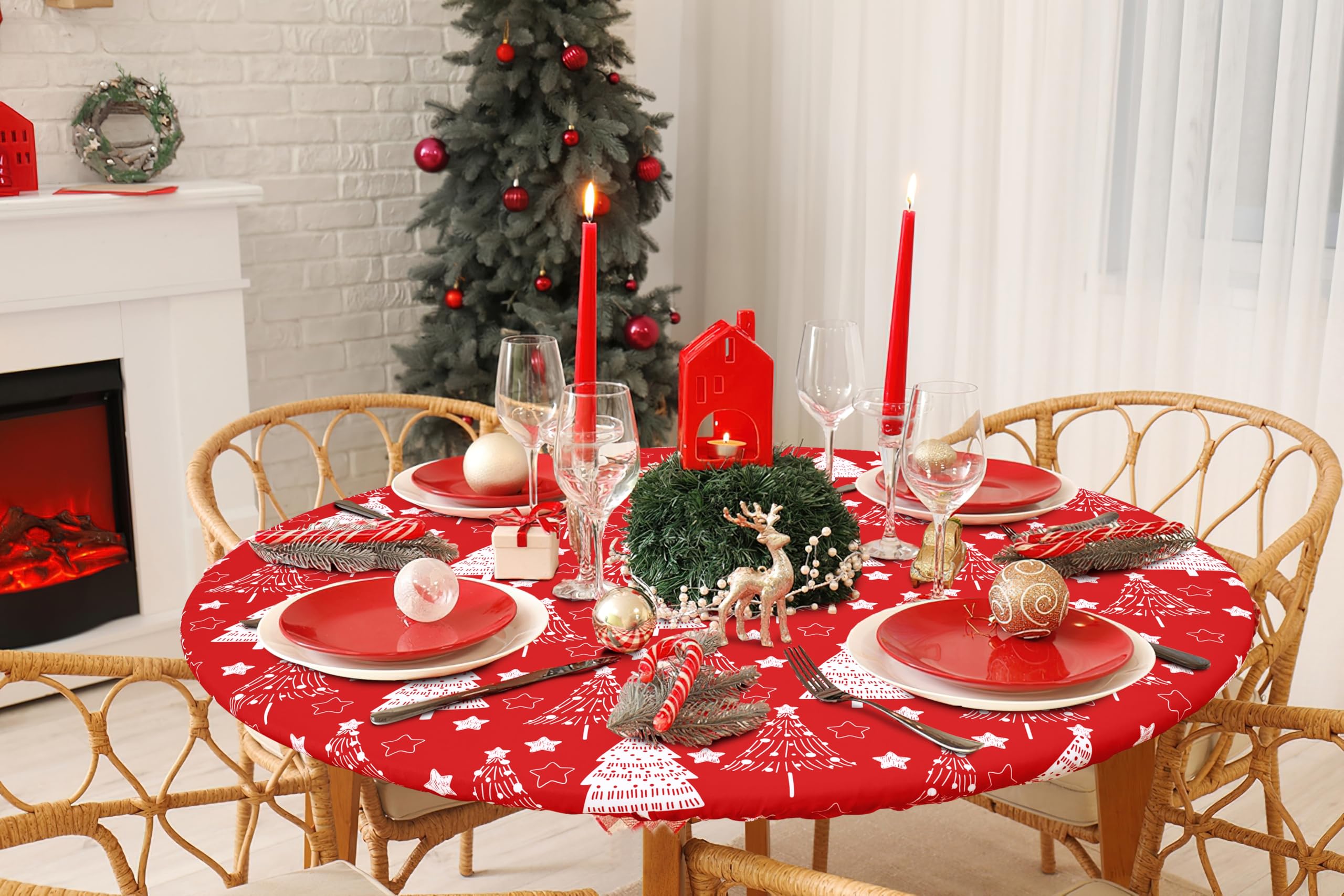 Homing round tablecloth with waterproof coating resists spills during outdoor meals.