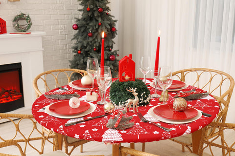 Homing round tablecloth with waterproof coating resists spills during outdoor meals.