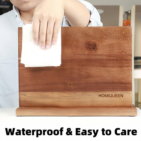 HOMIQUEEN acacia-wood surface detail highlights natural grain and blade-friendly surface.
