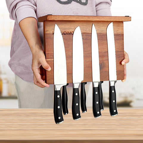 HOMIQUEEN knife-storage stand on countertop keeps essential blades within easy reach.
