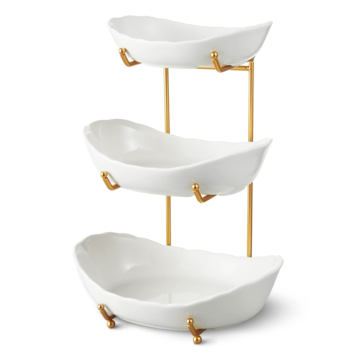 HOMKULA 3-tier ceramic fruit bowl on countertop for organized display