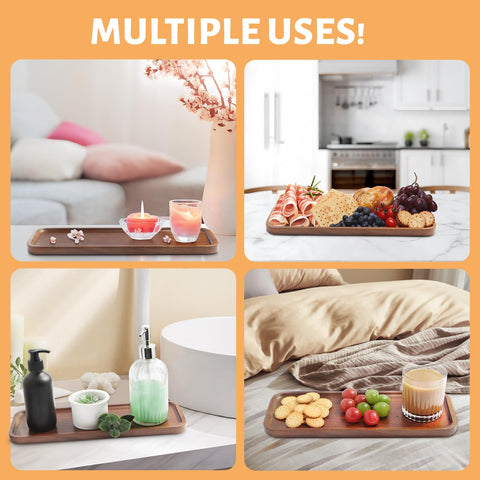 HOMKULA Acacia wood tray with easy-clean surface for quick cleanup