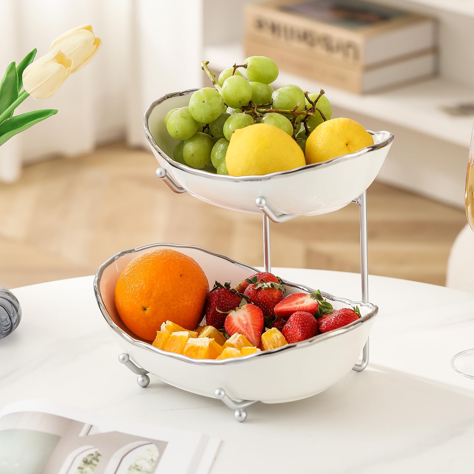 HOMKULA dishwasher-safe ceramic bowls with stand, versatile kitchen display