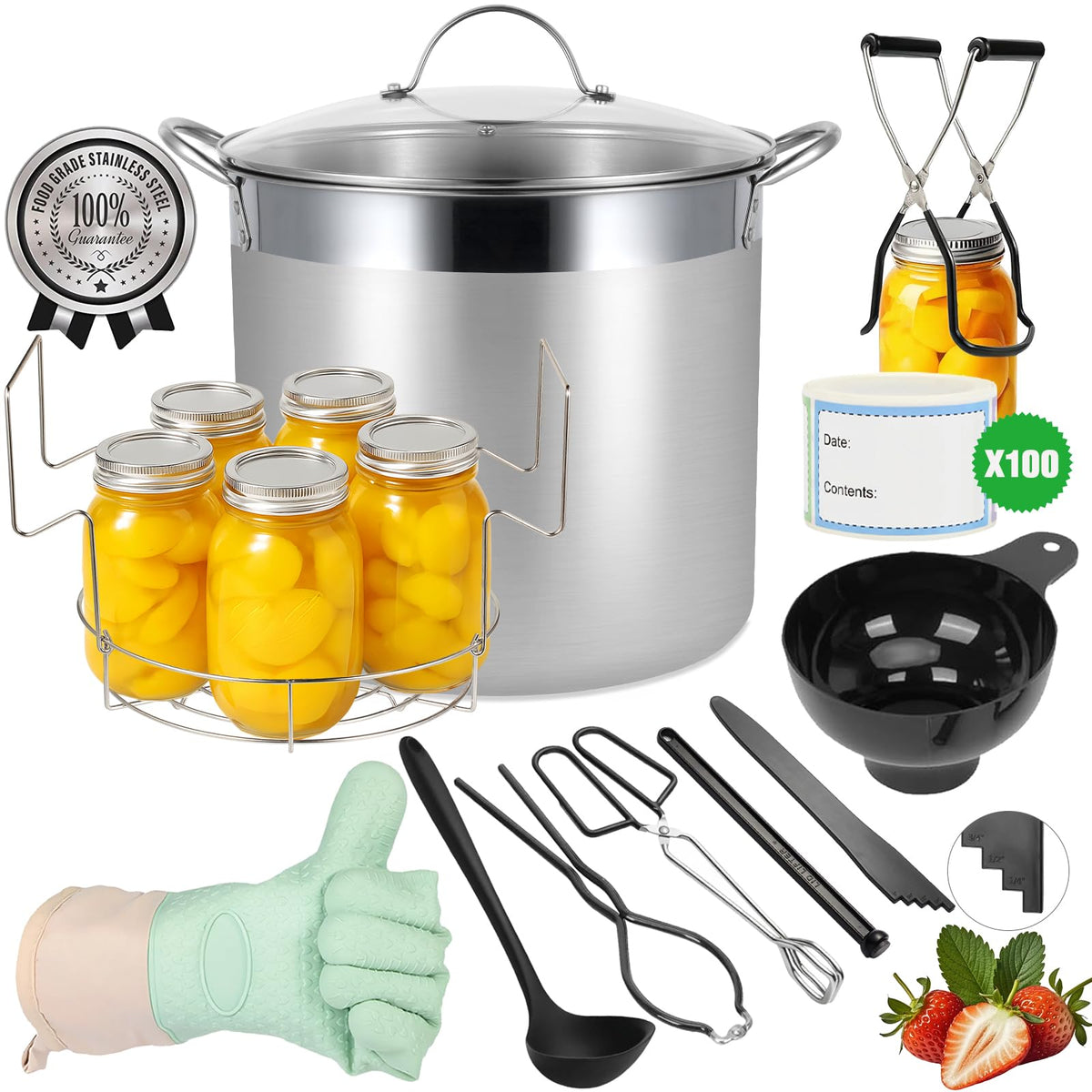 HOMKULA stainless steel canning pot with rack and lid for reliable water bath canning