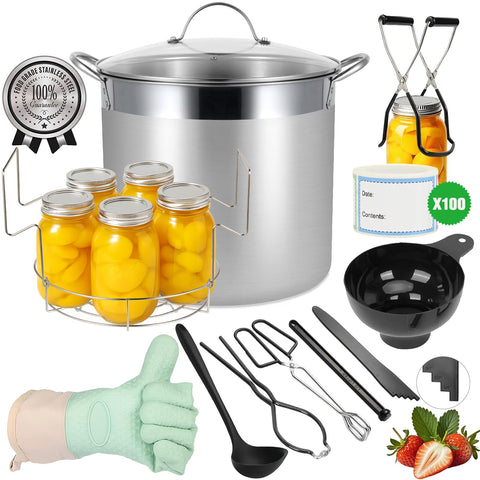 HOMKULA stainless steel canning pot with rack and lid for reliable water bath canning